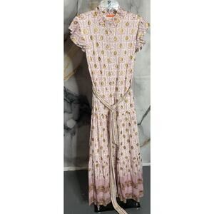 Oliphant Ruffle Collar Button Maxi Dress PInk and Gold Size Medium